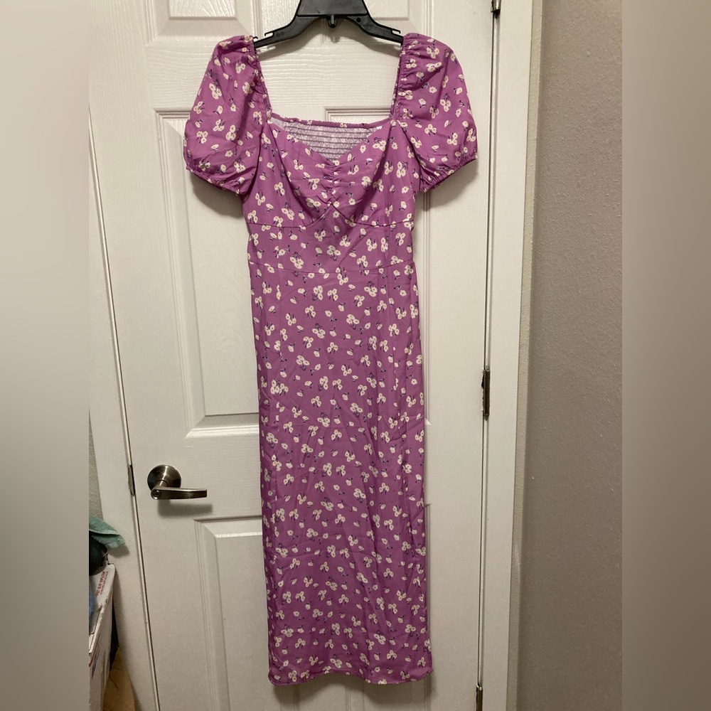 *SHEIN Lavender Purple Sweetheart Neckline Floral Cottagecore Medium Dress #C